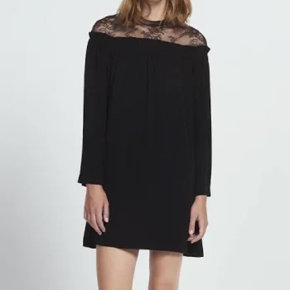 Sandro Paris Nora Sheer Lace Yoke Black Mini Dress - Picture 2 of 8
